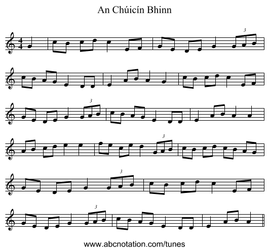 An Chúicín Bhinn - staff notation