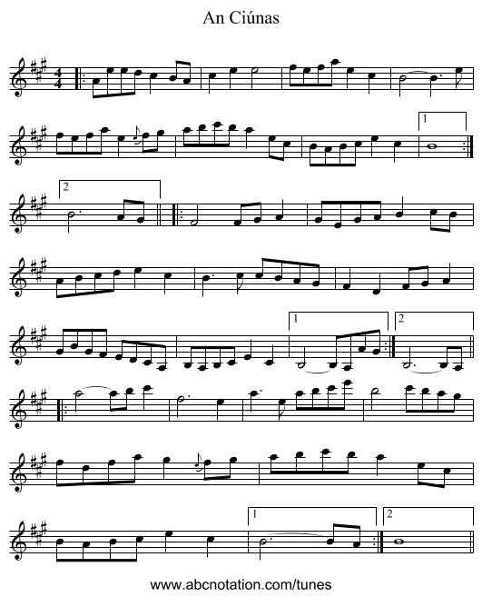 An Ciúnas - staff notation
