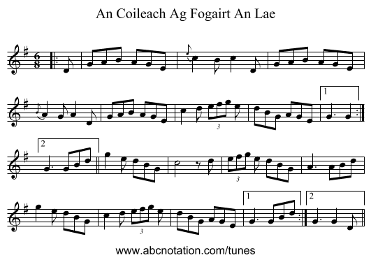 An Coileach Ag Fogairt An Lae - staff notation