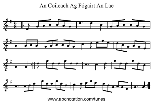 An Coileach Ag Fógairt An Lae - staff notation