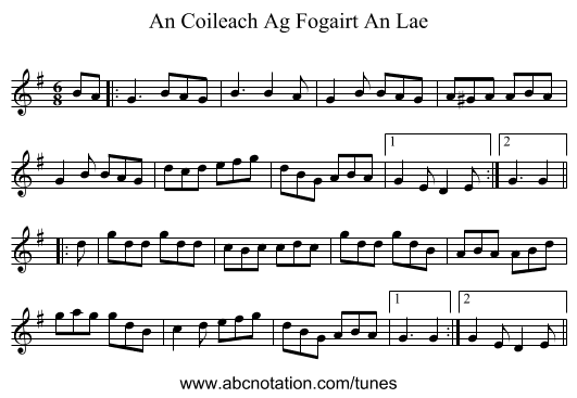 An Coileach Ag Fogairt An Lae - staff notation