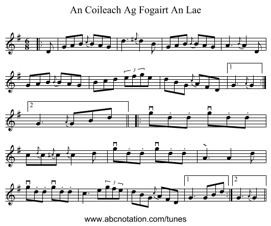 An Coileach Ag Fogairt An Lae - staff notation