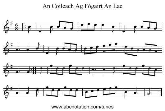 An Coileach Ag Fógairt An Lae - staff notation