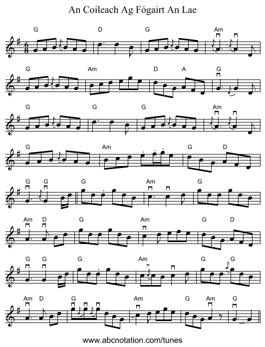 An Coileach Ag Fógairt An Lae - staff notation