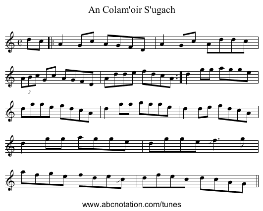 An Colam'oir S'ugach - staff notation