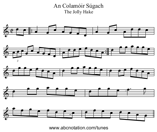 An Colam&oacute;ir S&uacute;gach - staff notation