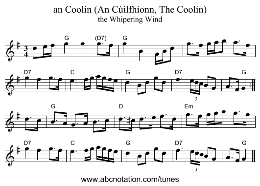 an Coolin (An Cúilfhionn, The Coolin) - staff notation