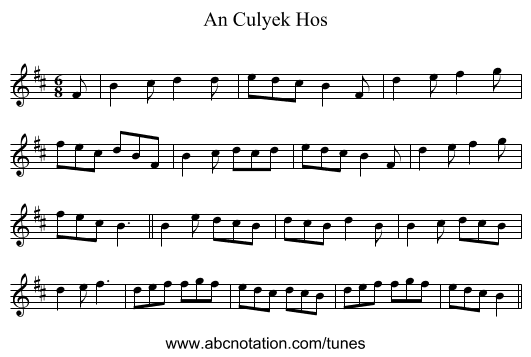 An Culyek Hos - staff notation