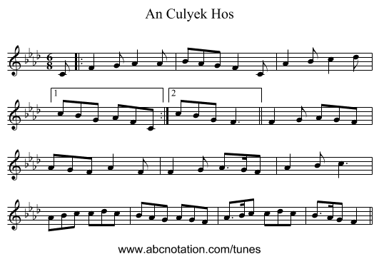An Culyek Hos - staff notation