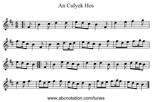 An Culyek Hos - staff notation