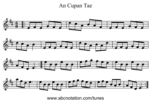 An Cupan Tae - staff notation