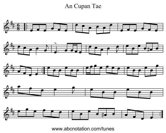 An Cupan Tae - staff notation