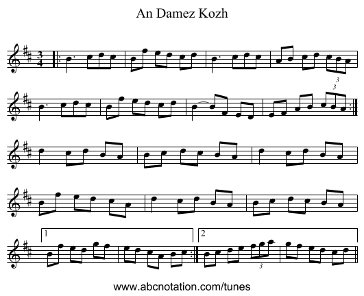 An Damez Kozh - staff notation