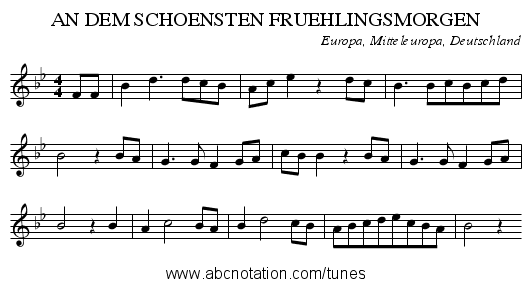AN DEM SCHOENSTEN FRUEHLINGSMORGEN - staff notation