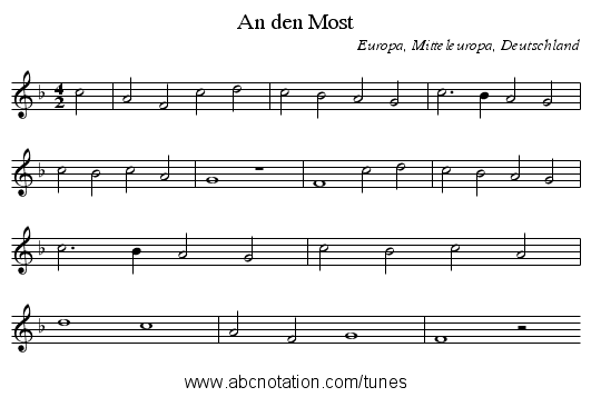 An den Most - staff notation
