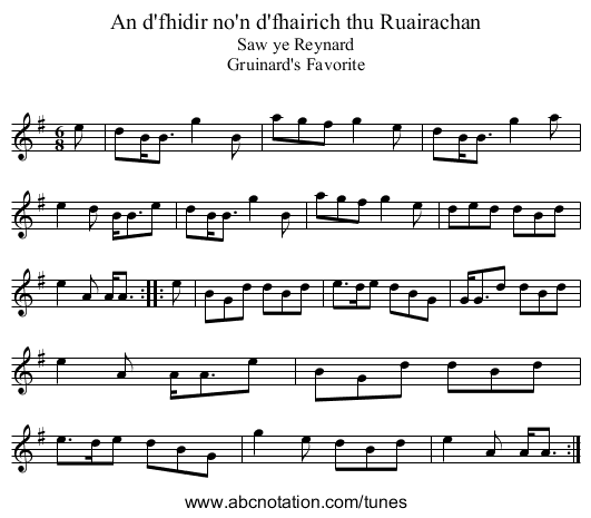 An d'fhidir no'n d'fhairich thu Ruairachan - staff notation