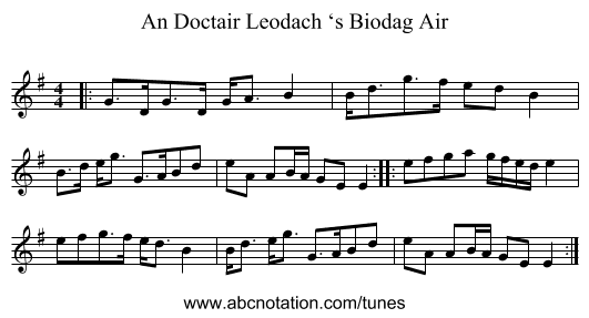 An Doctair Leodach ‘s Biodag Air - staff notation