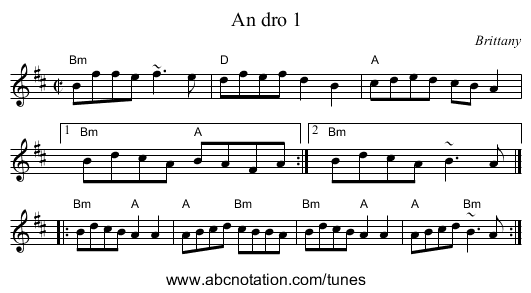 An dro 1 - staff notation