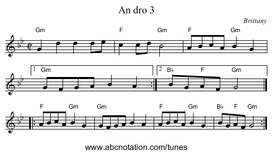 An dro 3 - staff notation