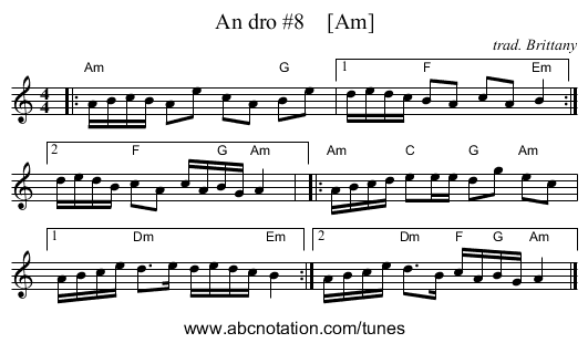 An dro #8    [Am] - staff notation
