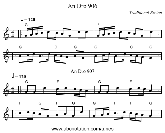 An Dro 906 - staff notation