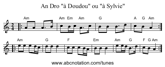 An Dro &agrave; Doudou ou &agrave; Sylvie - staff notation