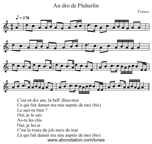 An dro de Pluherlin - staff notation
