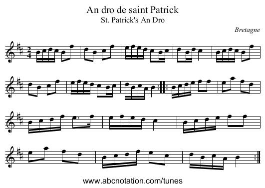 An dro de saint Patrick - staff notation