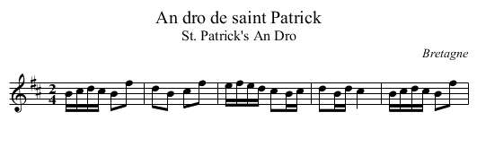 An dro de saint Patrick - staff notation