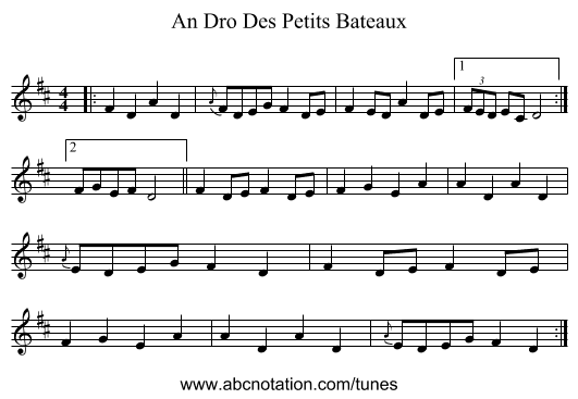 An Dro Des Petits Bateaux - staff notation