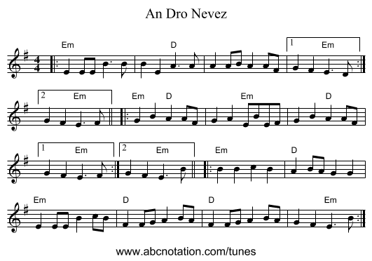 An Dro Nevez - staff notation