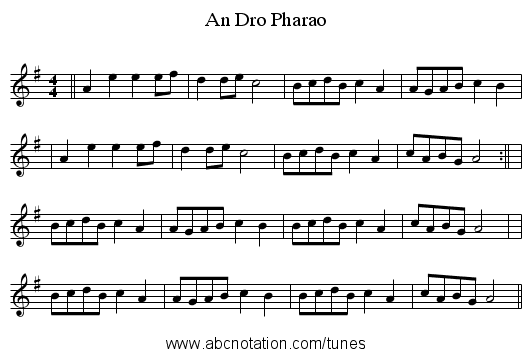 An Dro Pharao - staff notation