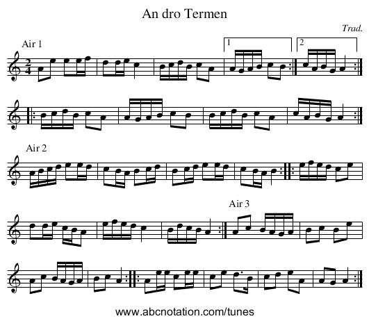 An dro Termen - staff notation