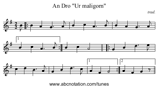 An Dro Ur maligorn - staff notation
