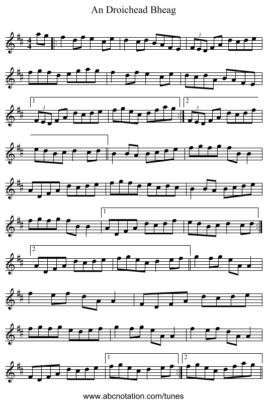 An Droichead Bheag - staff notation