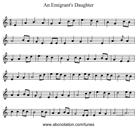 An Emigrant's Daughter - staff notation