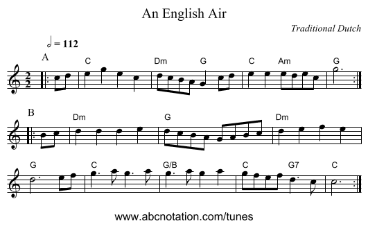 An English Air - staff notation