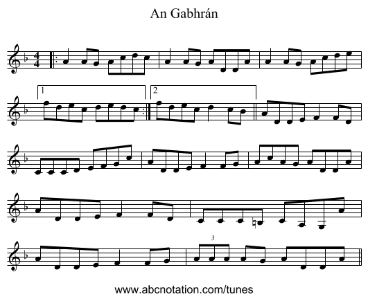 An Gabhrán - staff notation