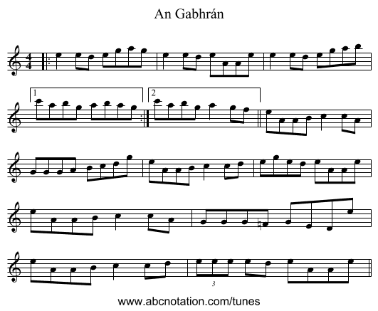 An Gabhrán - staff notation