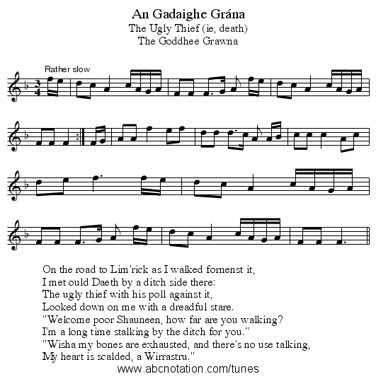 An Gadaighe Grána - staff notation