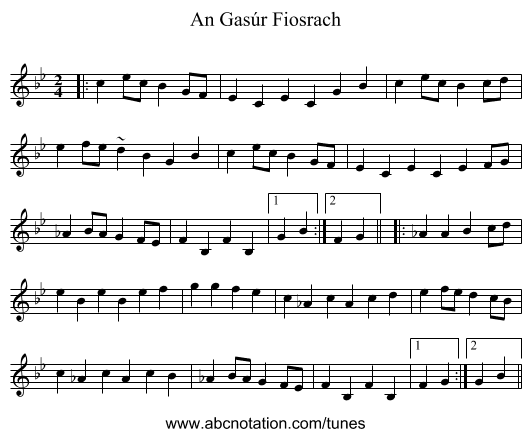 An Gasúr Fiosrach - staff notation