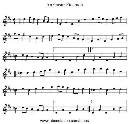 An Gasúr Fiosrach - staff notation