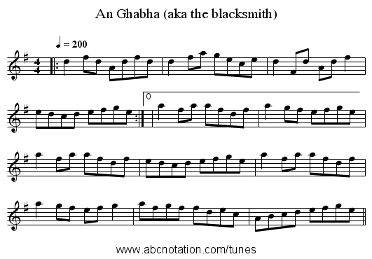 An Ghabha (aka the blacksmith) - staff notation