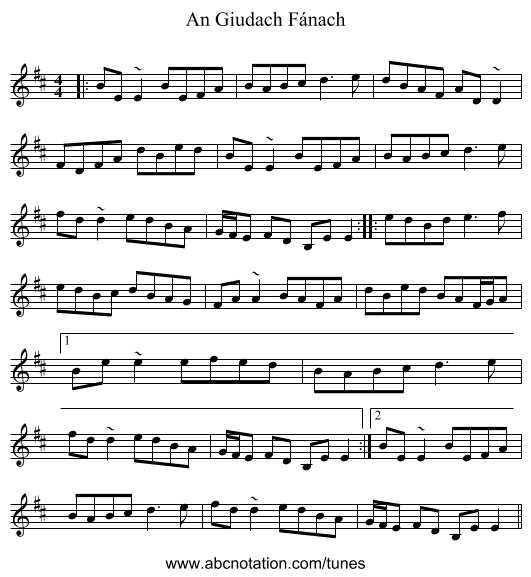 An Giudach Fánach - staff notation