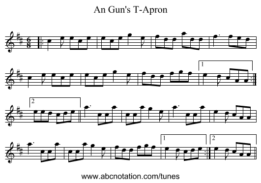 An Gun's T-Apron - staff notation