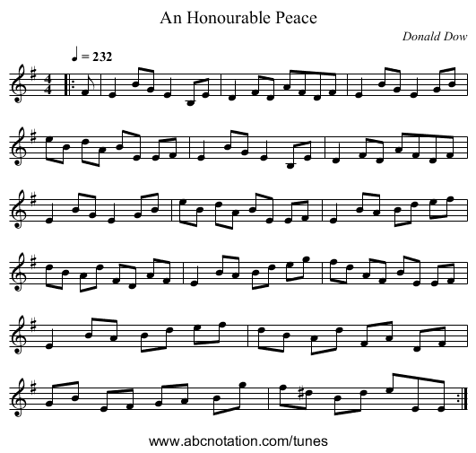 An Honourable Peace - staff notation