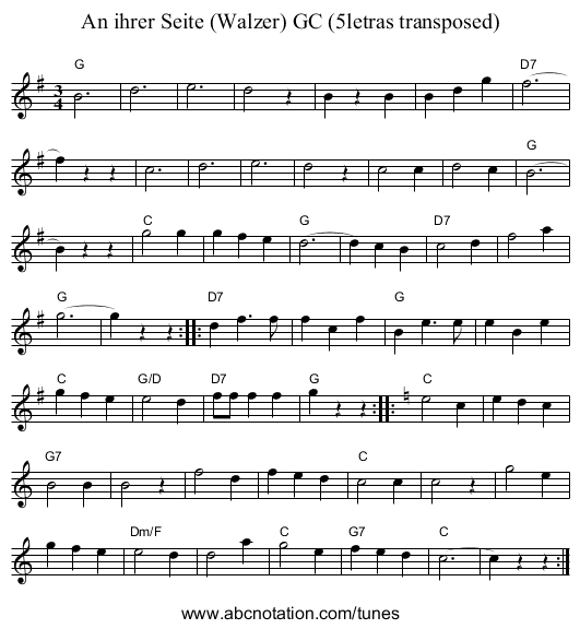 An ihrer Seite (Walzer) GC (5letras transposed) - staff notation