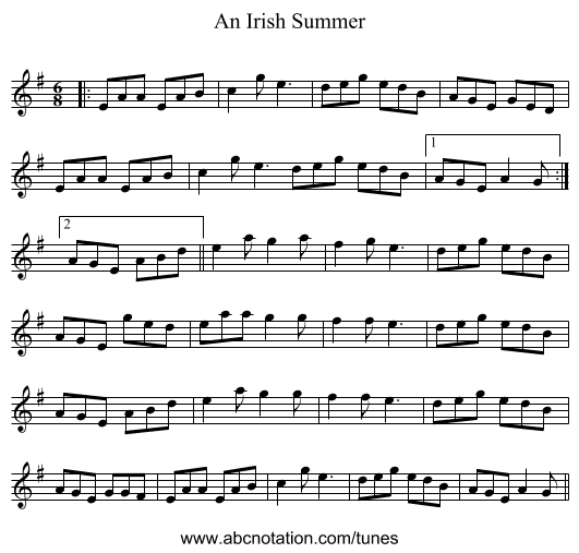 An Irish Summer - staff notation