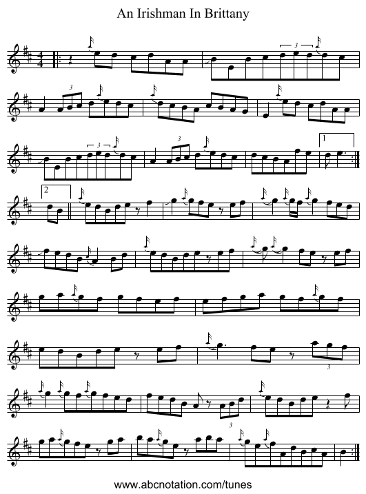 An Irishman In Brittany - staff notation