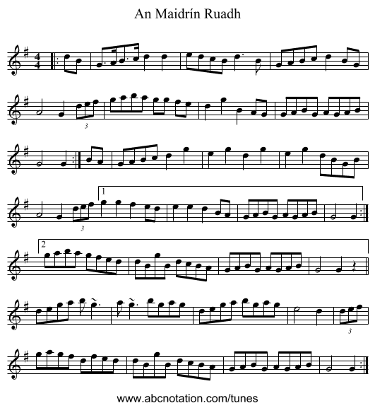 An Maidrín Ruadh - staff notation